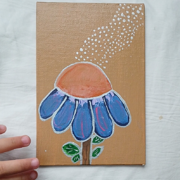 Handcrafted Blue and Tan Floral Art - Picture 1 of 1